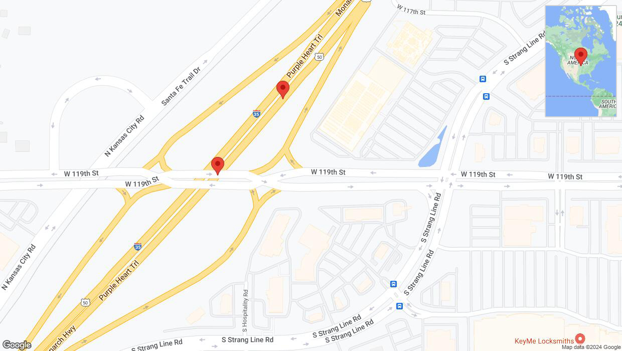 A detailed map that shows the affected road due to 'Warning in Olathe: Crash reported on eastbound I-35' on August 1st at 5:46 p.m.