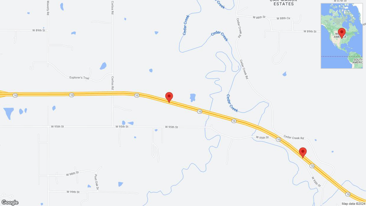 A detailed map that shows the affected road due to 'Lane on K-10 closed in De Soto' on July 31st at 7:27 p.m.