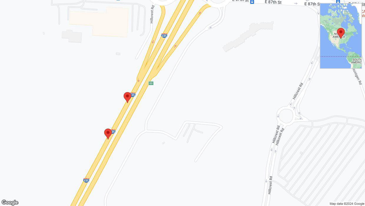 A detailed map that shows the affected road due to 'Broken down vehicle on southbound I-435 in Kansas City' on July 31st at 2:34 p.m.