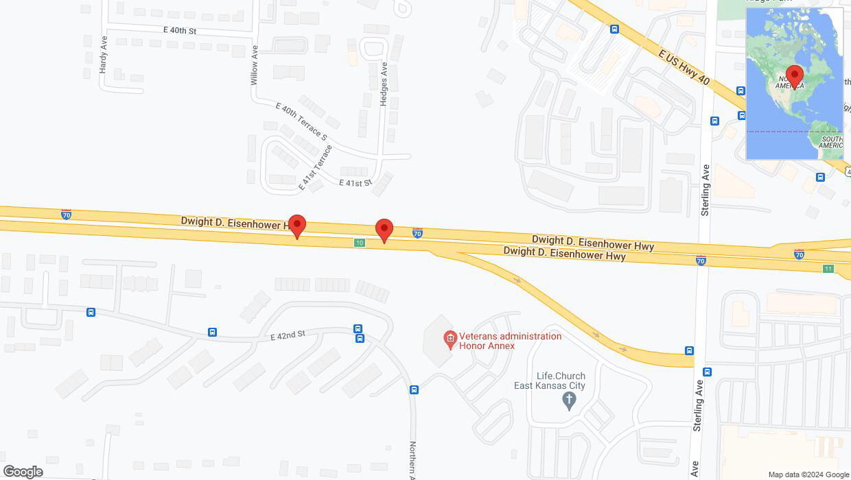 A detailed map that shows the affected road due to 'Broken down vehicle on eastbound I-70 in Kansas City' on July 31st at 3:34 p.m.