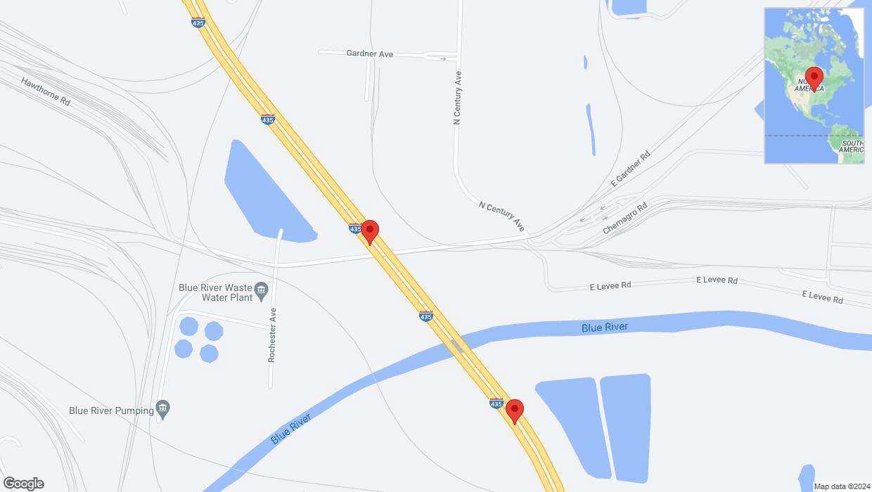 A detailed map that shows the affected road due to 'Broken down vehicle on southbound I-435 in Kansas City' on July 31st at 3:52 p.m.