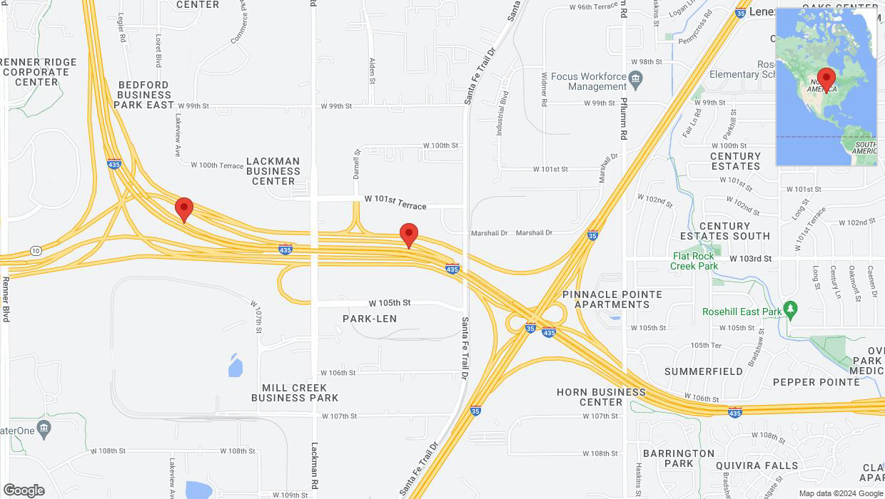 A detailed map that shows the affected road due to 'Warning: Crash on northbound I-435 in Lenexa' on July 31st at 5:10 p.m.