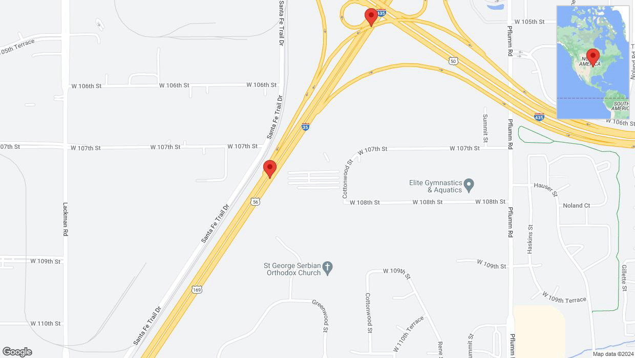 A detailed map that shows the affected road due to 'Broken down vehicle on eastbound I-35 in Lenexa' on July 31st at 5:16 p.m.
