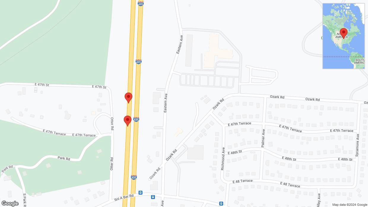 A detailed map that shows the affected road due to 'Broken down vehicle on southbound I-435 in Kansas City' on July 31st at 9:52 p.m.