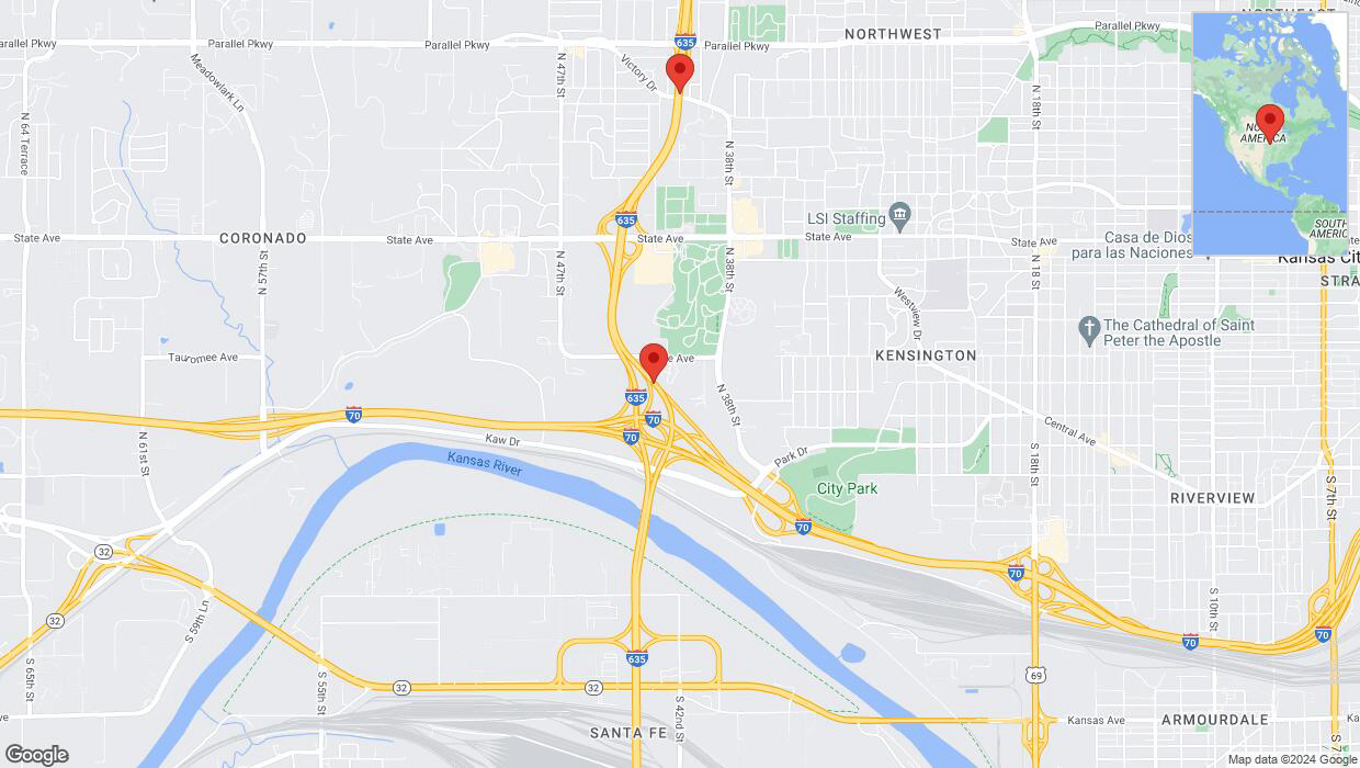 A detailed map that shows the affected road due to 'Traffic alert issued due to heavy rain conditions on northbound I-635 in Kansas City' on July 31st at 11:04 p.m.