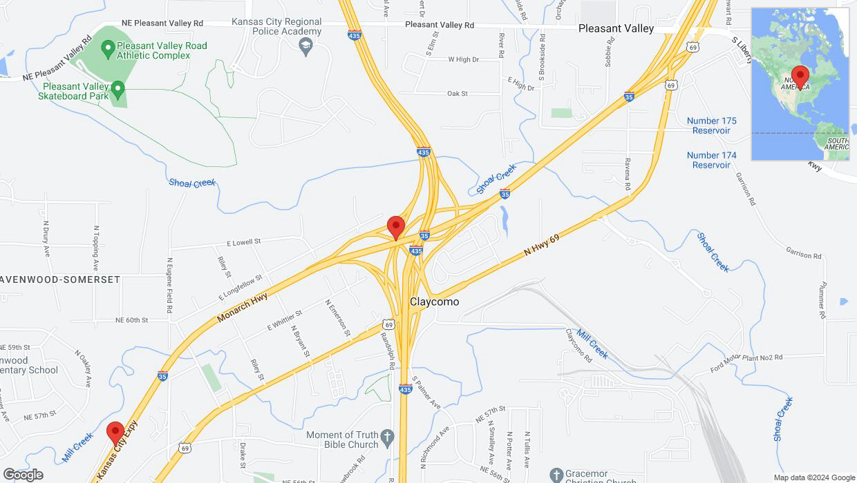 A detailed map that shows the affected road due to 'Heavy rain prompts traffic advisory on southbound I-35 in Kansas City' on July 31st at 11:16 p.m.
