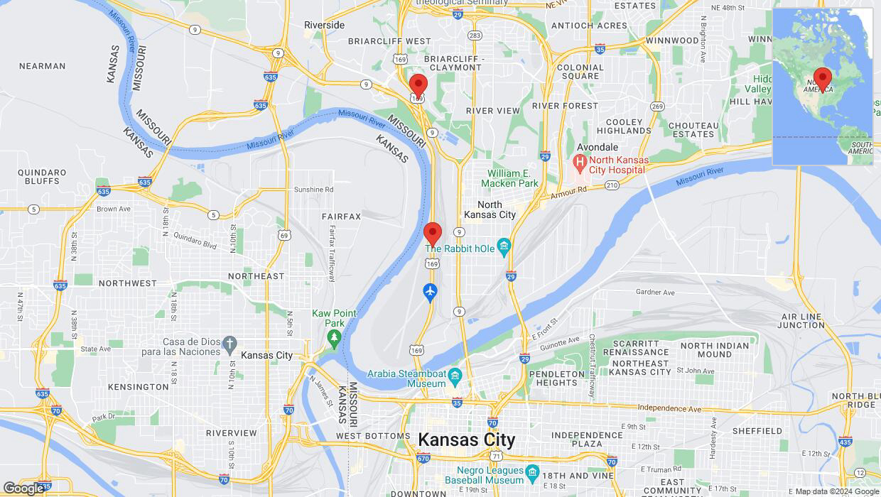 A detailed map that shows the affected road due to 'Heavy rain prompts traffic warning on northbound US-169 in Kansas City' on July 31st at 11:22 p.m.