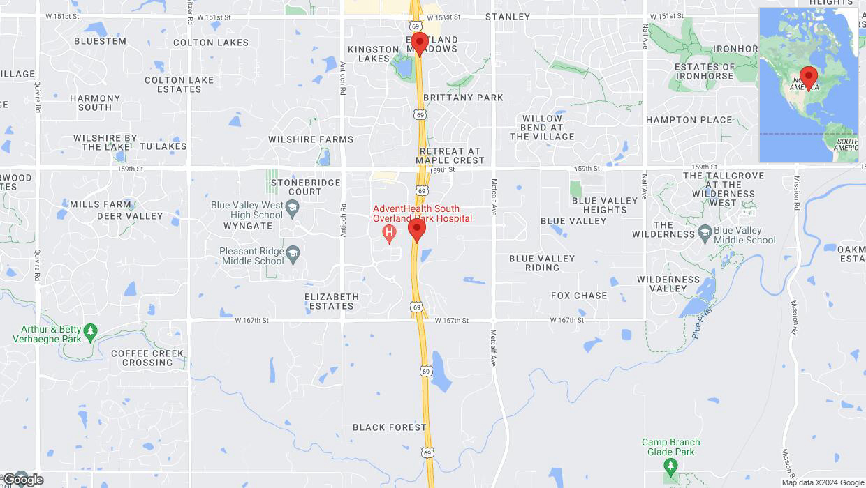 A detailed map that shows the affected road due to 'Traffic alert issued due to heavy rain conditions on northbound US-69 in Stilwell' on July 31st at 11:34 p.m.