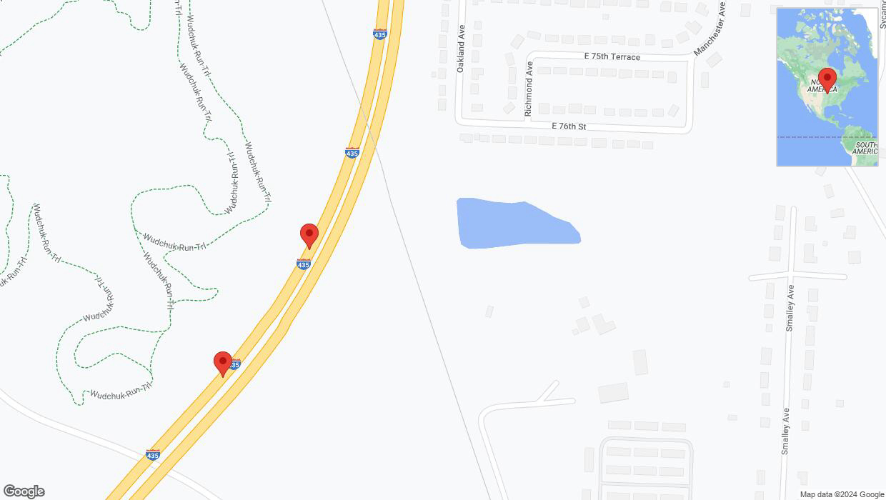 A detailed map that shows the affected road due to 'Broken down vehicle on southbound I-435 in Kansas City' on August 1st at 4:04 p.m.