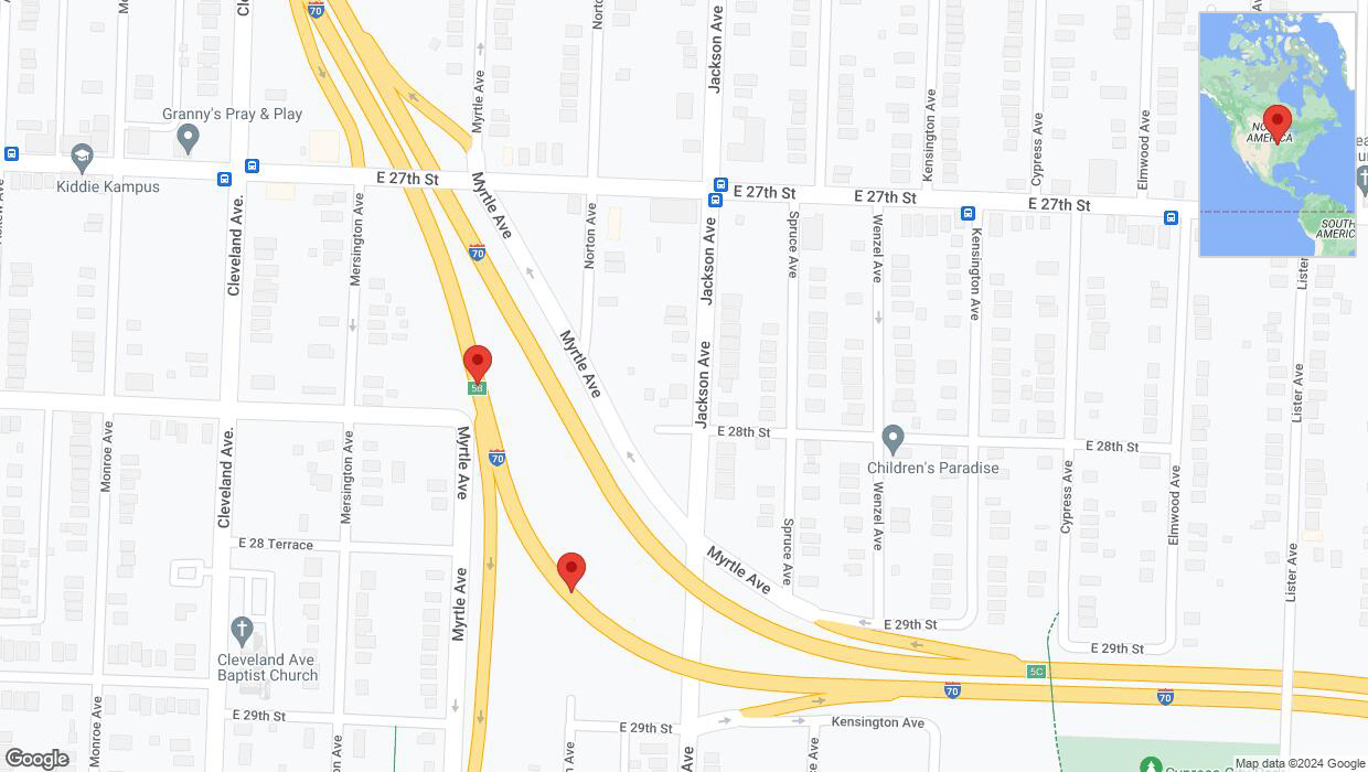 A detailed map that shows the affected road due to 'Broken down vehicle on eastbound I-70 in Kansas City' on August 1st at 12:40 p.m.