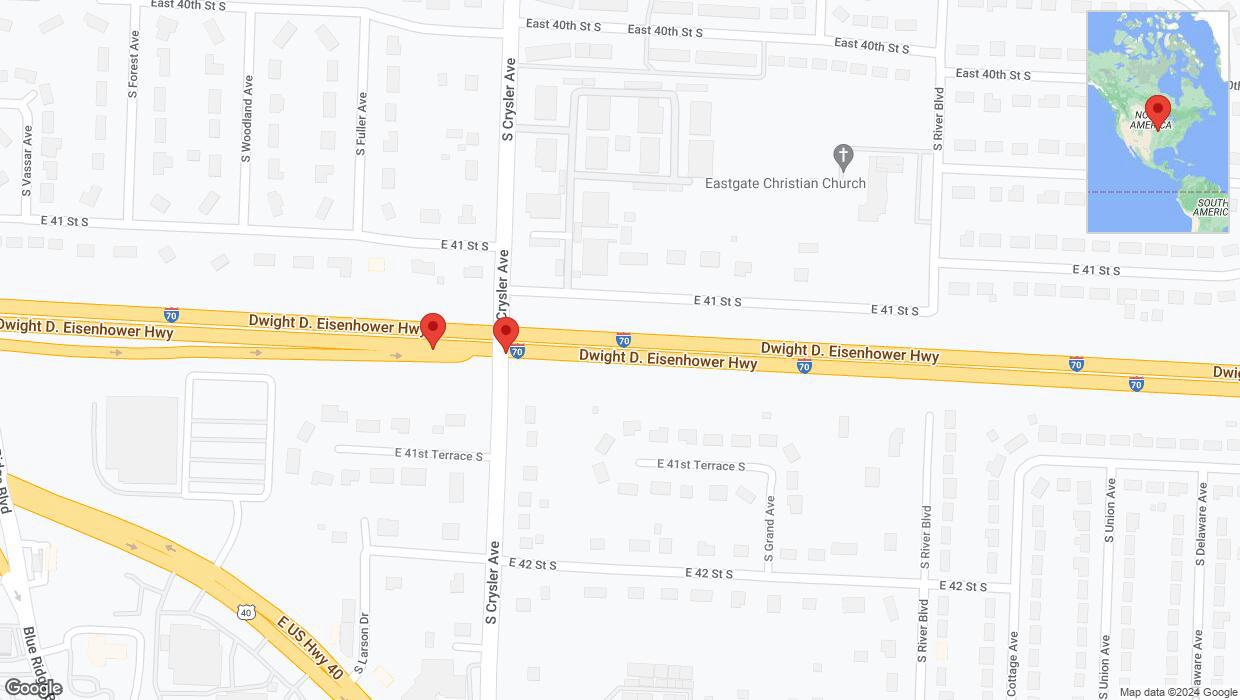 A detailed map that shows the affected road due to 'Broken down vehicle on eastbound I-70 in Independence' on August 1st at 12:40 p.m.