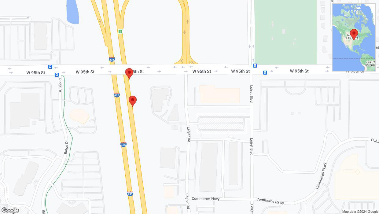 A detailed map that shows the affected road due to 'Broken down vehicle on northbound I-435 in Lenexa' on August 1st at 2:34 p.m.