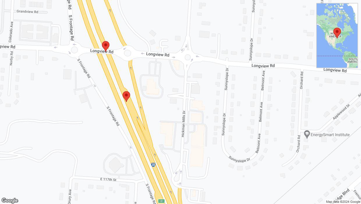 A detailed map that shows the affected road due to 'Broken down vehicle on northbound I-40/US-71 in Kansas City' on August 1st at 1:52 p.m.