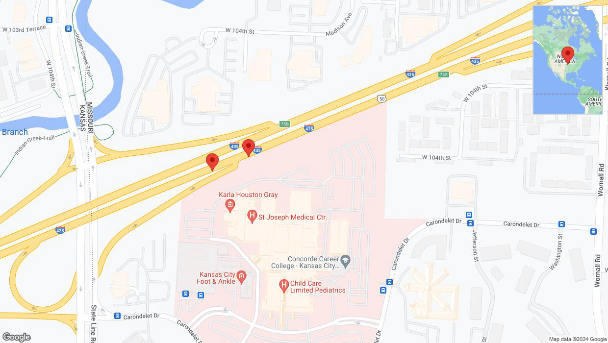 A detailed map that shows the affected road due to 'Broken down vehicle on eastbound I-435 in Kansas City' on August 1st at 2:52 p.m.