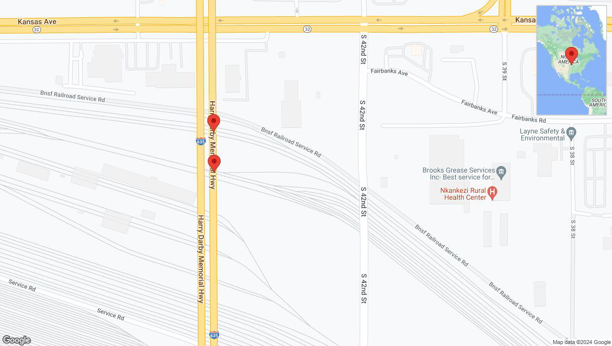 A detailed map that shows the affected road due to 'Broken down vehicle on northbound I-635 in Kansas City' on August 1st at 4:16 p.m.
