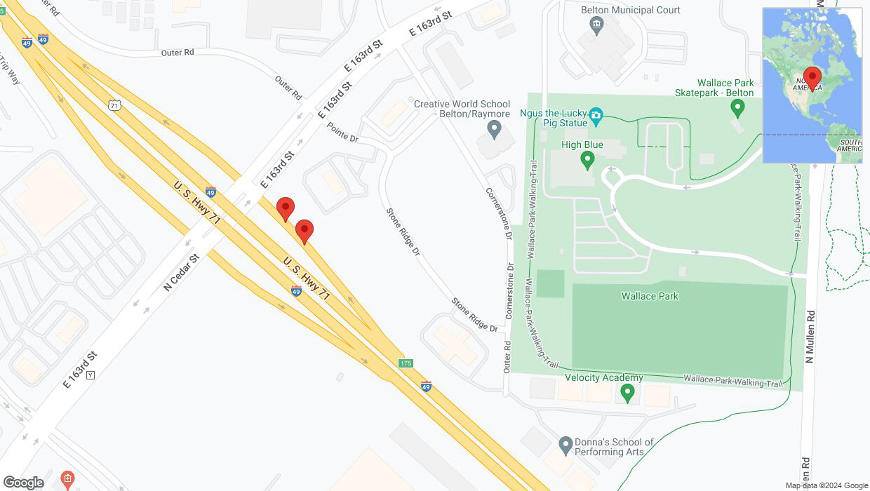 A detailed map that shows the affected road due to 'Broken down vehicle on East 163rd Street in Belton' on August 1st at 5:22 p.m.