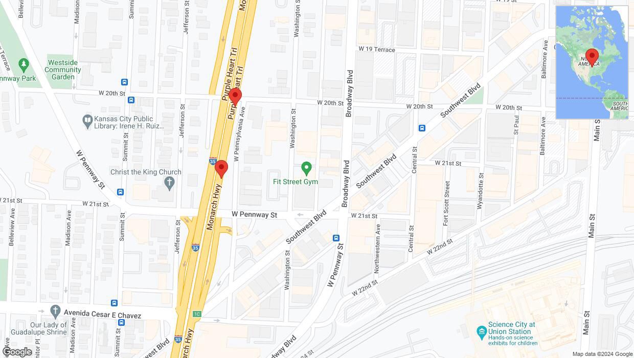 A detailed map that shows the affected road due to 'Broken down vehicle on northbound I-35 in Kansas City' on August 1st at 5:28 p.m.