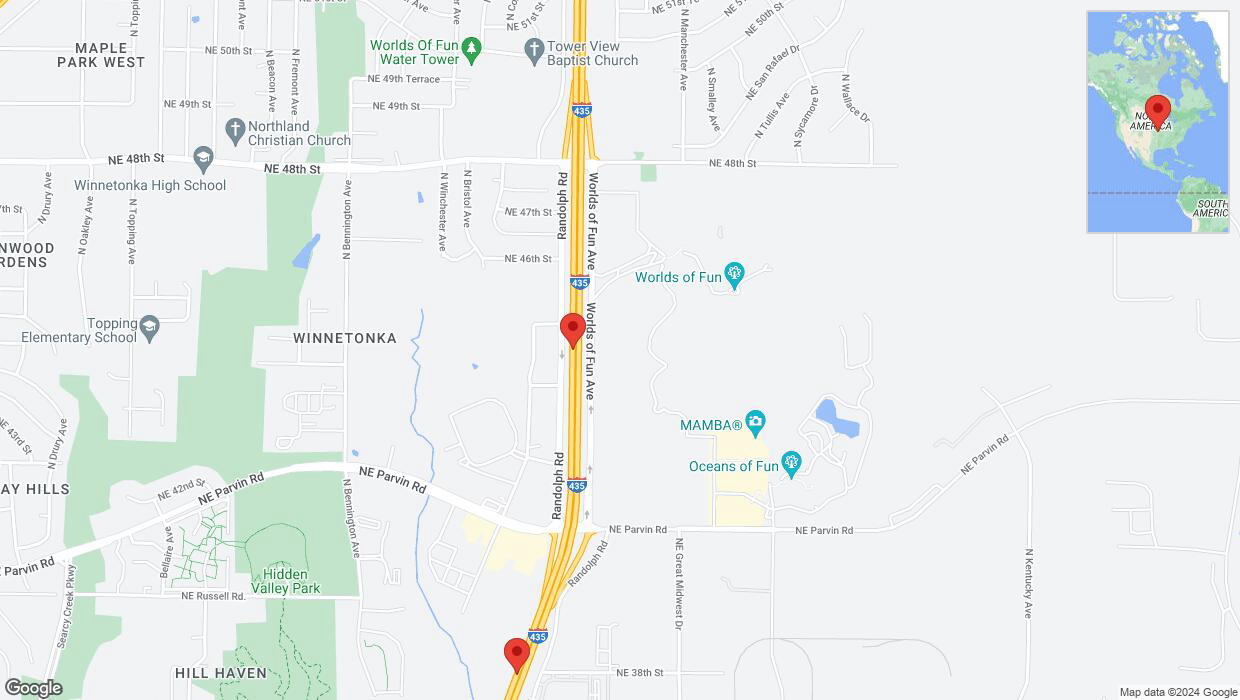 A detailed map that shows the affected road due to 'Crash report: I-435' on August 1st at 5:28 p.m.
