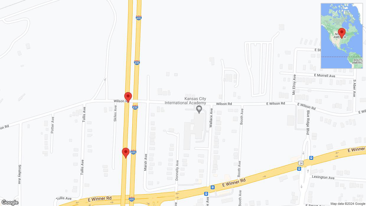 A detailed map that shows the affected road due to 'Broken down vehicle on southbound I-435 in Kansas City' on August 1st at 6:34 p.m.