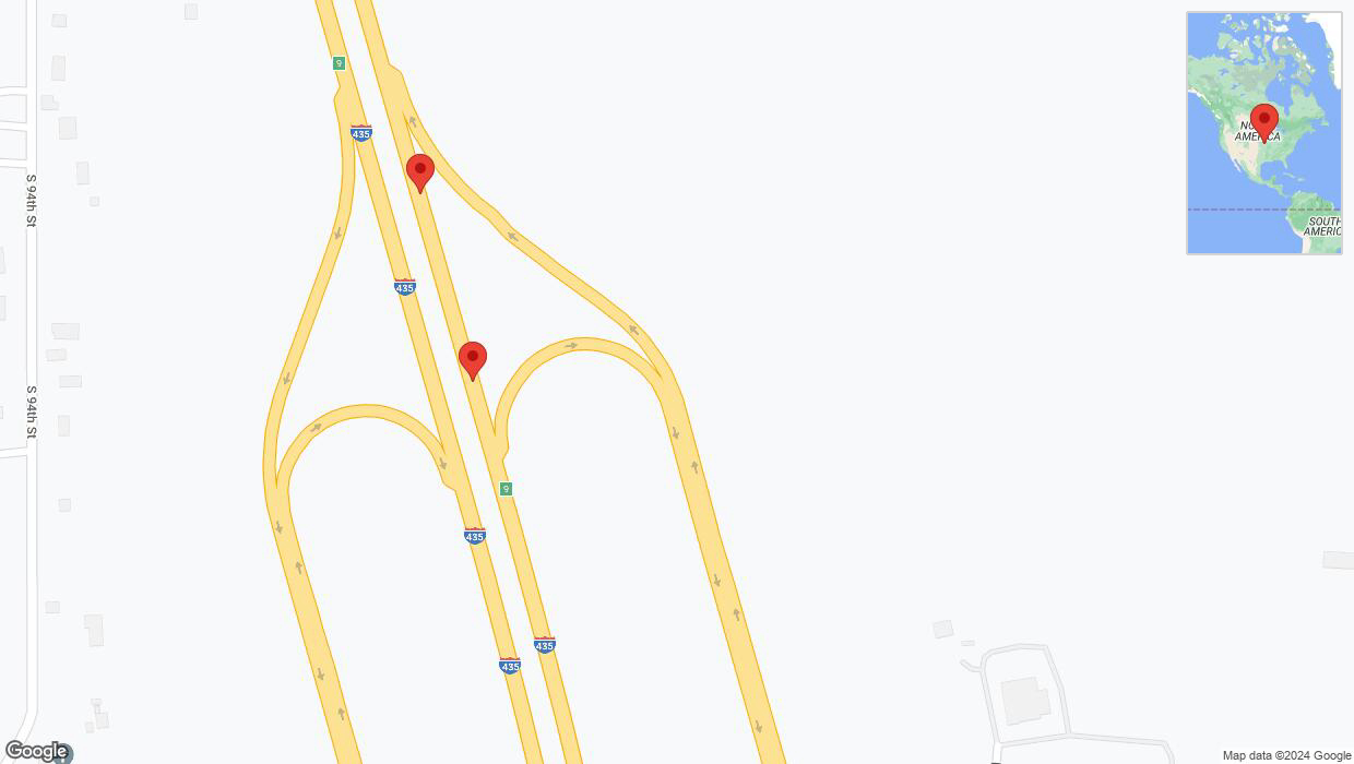 A detailed map that shows the affected road due to 'Broken down vehicle on northbound I-435 in Kansas City' on August 1st at 7:04 p.m.