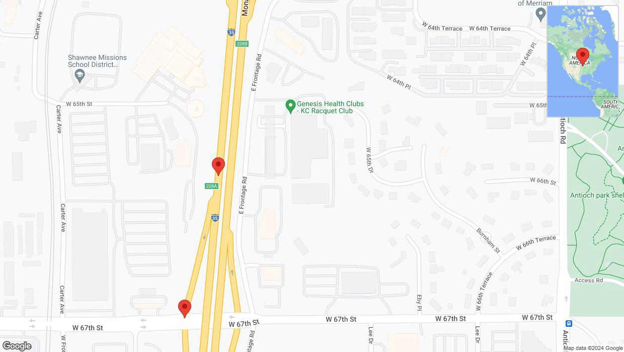 A detailed map that shows the affected road due to 'Merriam: West 65th Street closed' on August 1st at 7:58 p.m.