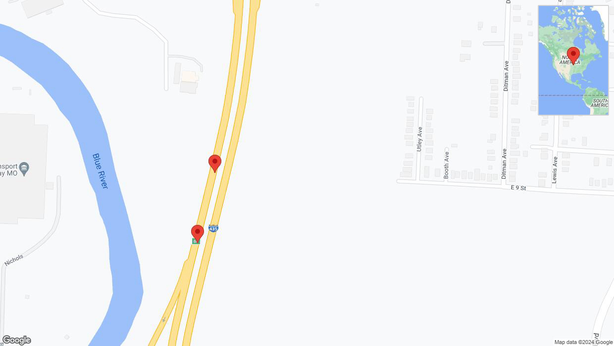 A detailed map that shows the affected road due to 'Broken down vehicle on southbound I-435 in Kansas City' on August 1st at 11:28 p.m.