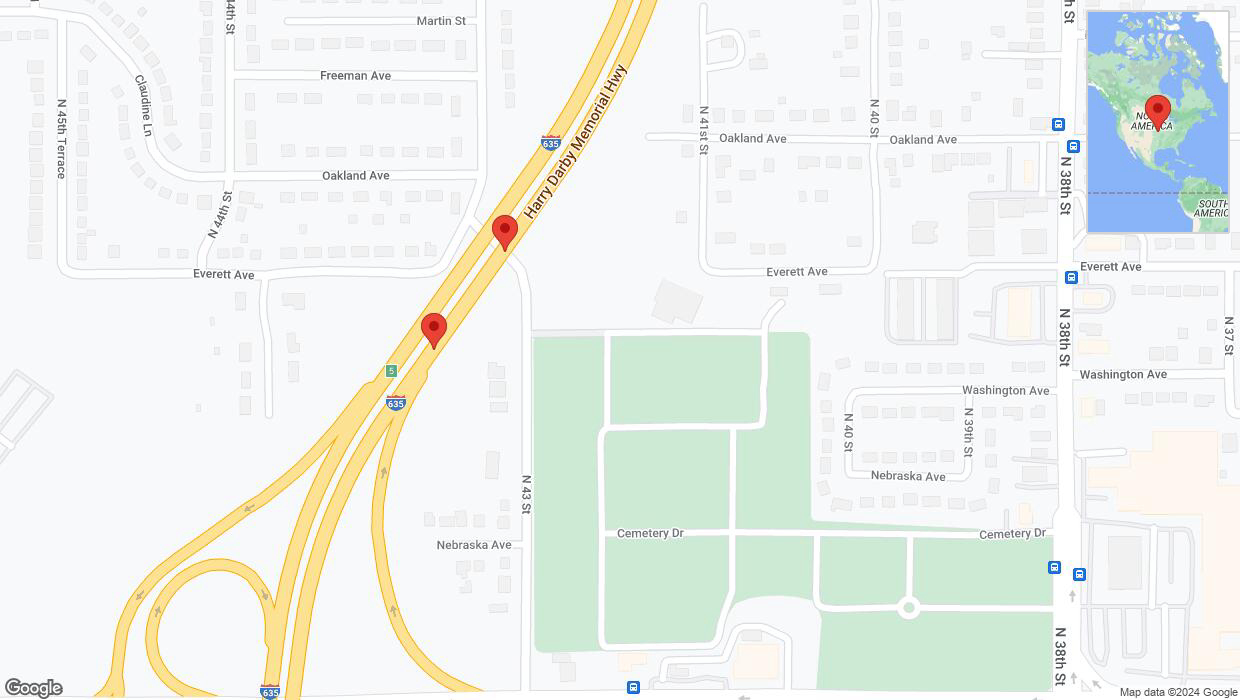A detailed map that shows the affected road due to 'Lane on I-635 closed in Kansas City' on August 1st at 11:28 p.m.