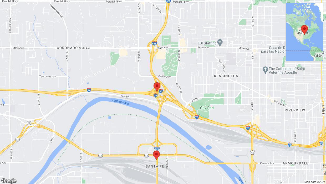 A detailed map that shows the affected road due to 'Lane on I-635 closed in Kansas City' on August 1st at 11:28 p.m.