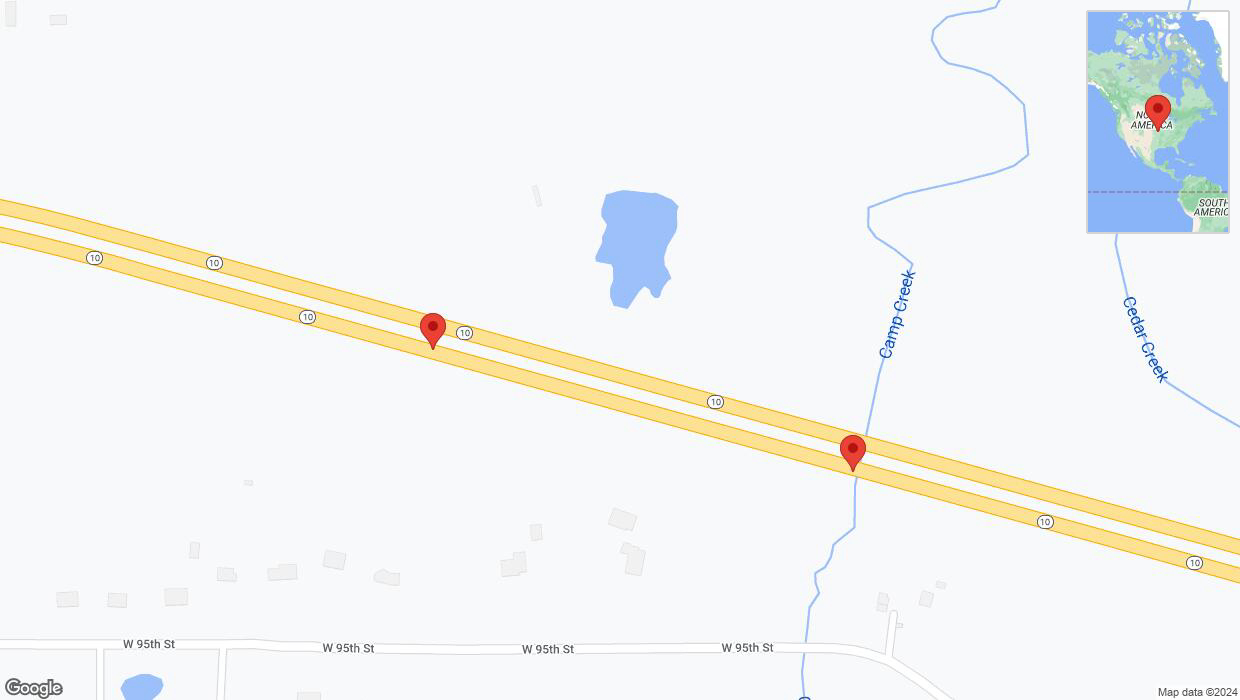 A detailed map that shows the affected road due to 'Broken down vehicle on eastbound K-10 in De Soto' on August 2nd at 1:53 p.m.