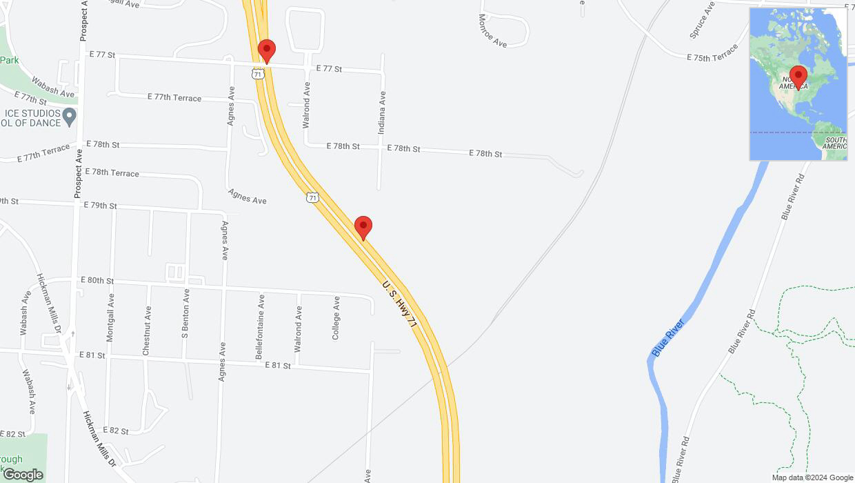 A detailed map that shows the affected road due to 'Crash report: I-40/US-71' on August 2nd at 9:17 p.m.