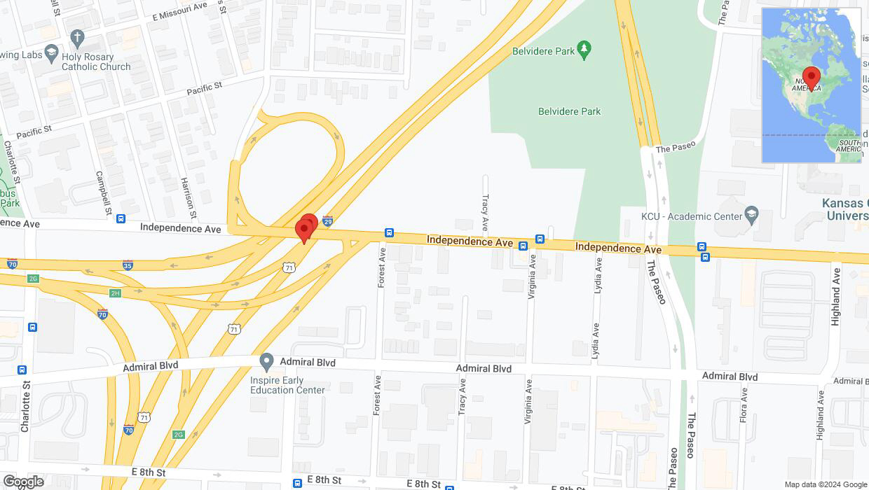 A detailed map that shows the affected road due to 'Broken down vehicle on northbound I-35 in Kansas City' on August 2nd at 10:06 p.m.
