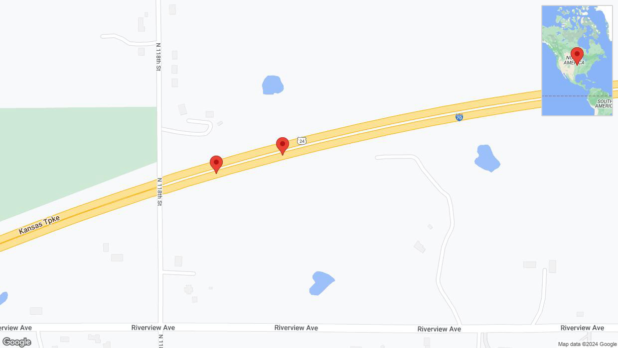 A detailed map that shows the affected road due to 'Warning: Crash on eastbound I-70 in Bonner Springs' on August 3rd at 1:49 p.m.
