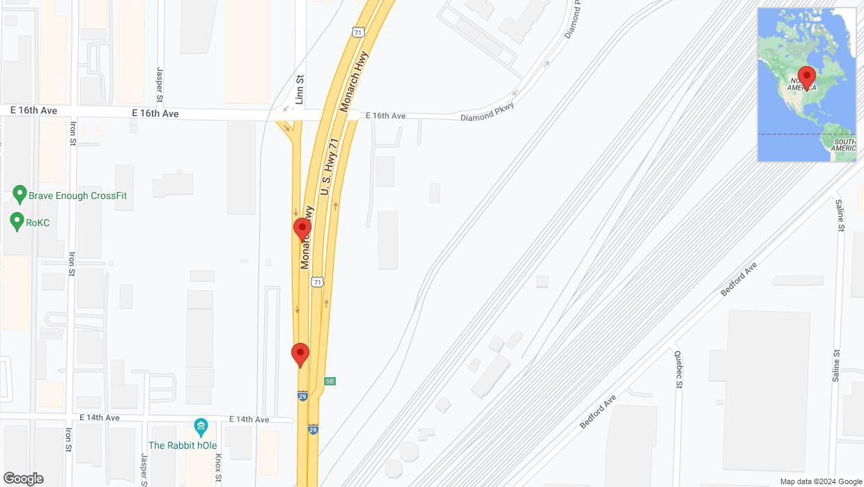 A detailed map that shows the affected road due to 'Broken down vehicle on southbound I-29/I-35 in Kansas City' on August 3rd at 3:25 p.m.