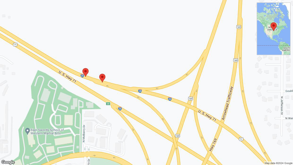 A detailed map that shows the affected road due to 'Broken down vehicle on northbound I-29 in Kansas City' on August 4th at 12:10 p.m.