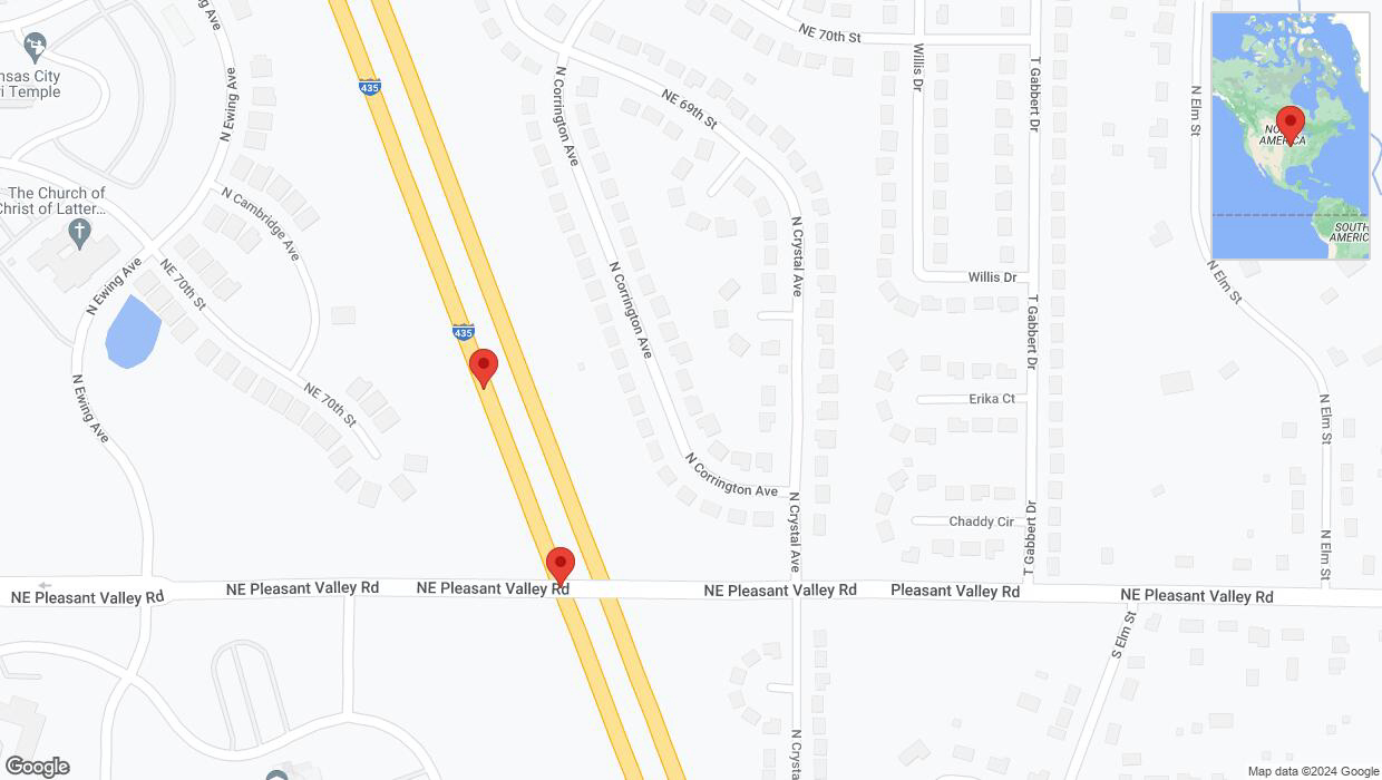 A detailed map that shows the affected road due to 'Broken down vehicle on southbound I-435 in Kansas City' on August 4th at 7:58 p.m.