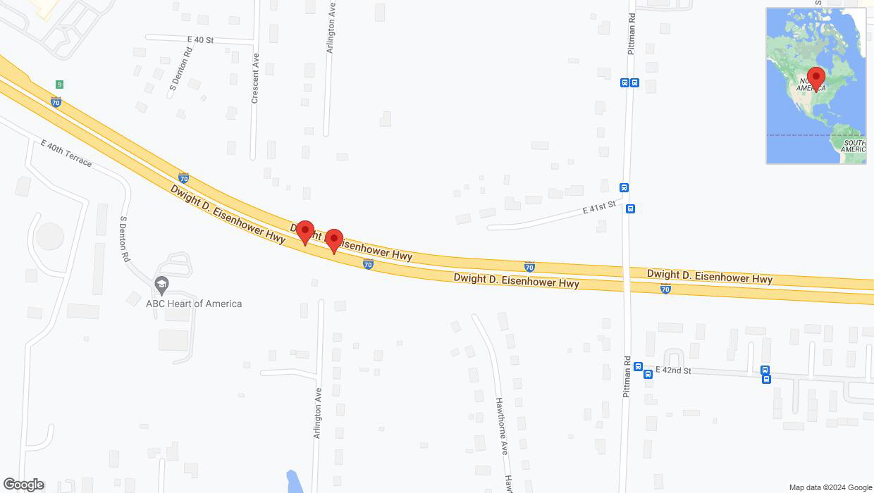 A detailed map that shows the affected road due to 'Broken down vehicle on eastbound I-70 in Kansas City' on August 4th at 8:10 p.m.