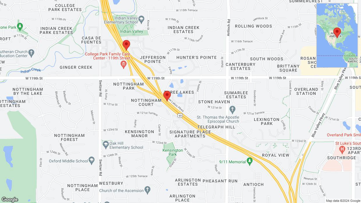 A detailed map that shows the affected road due to 'Overland Park: US-69 North temporarily closed until Oct. 28' on August 6th at 11:59 a.m.