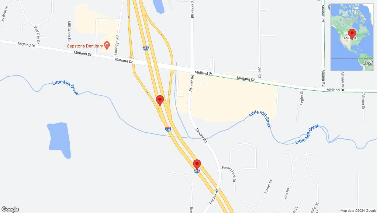 A detailed map that shows the affected road due to 'Lane on I-435 closed in Shawnee' on August 10th at 11:59 a.m.