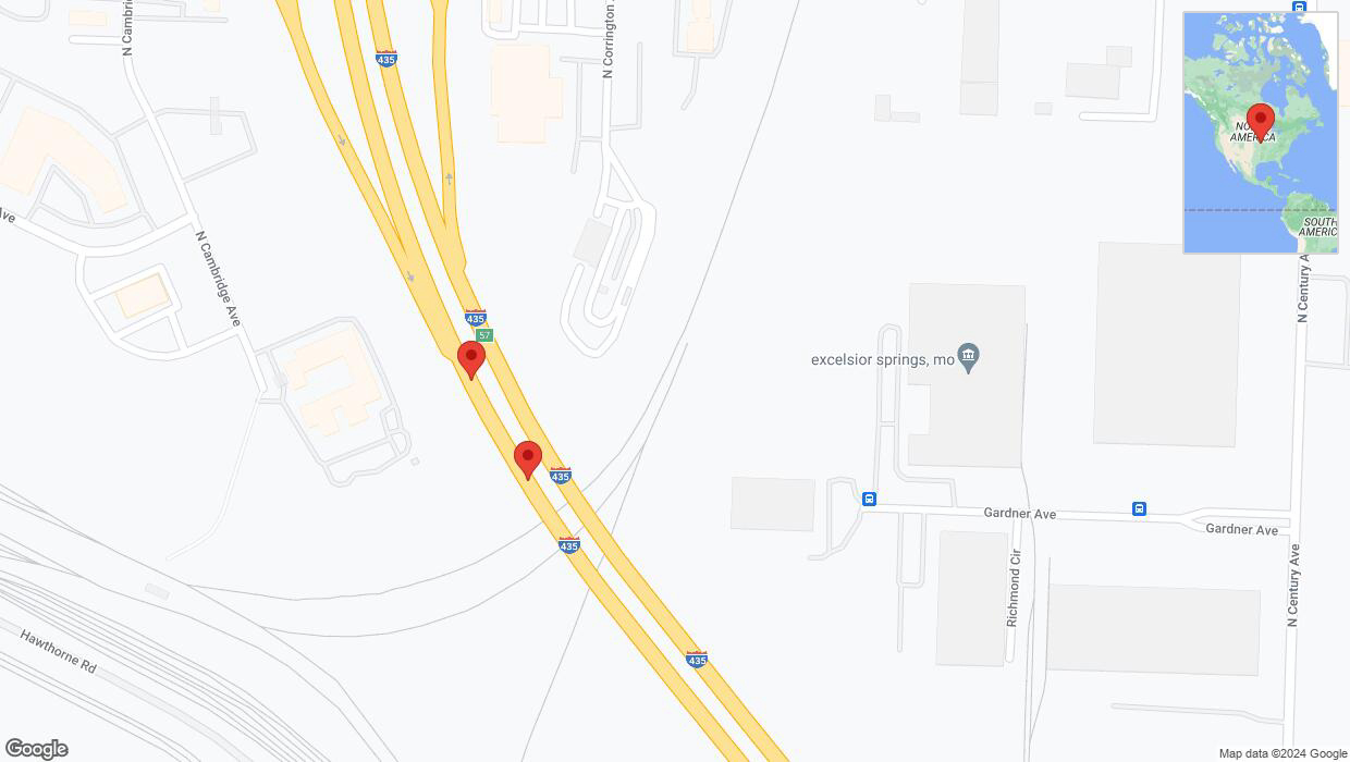 A detailed map that shows the affected road due to 'Broken down vehicle on southbound I-435 in Kansas City' on August 5th at 3:35 p.m.