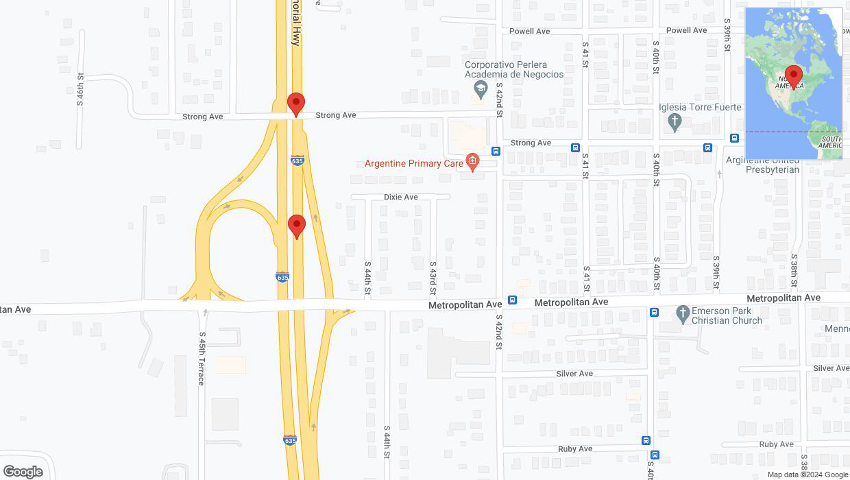 A detailed map that shows the affected road due to 'Broken down vehicle on northbound I-635 in Kansas City' on August 5th at 5:11 p.m.