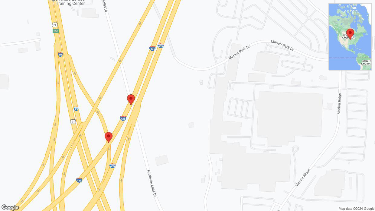 A detailed map that shows the affected road due to 'Broken down vehicle on southbound I-435 in Kansas City' on August 5th at 7:23 p.m.