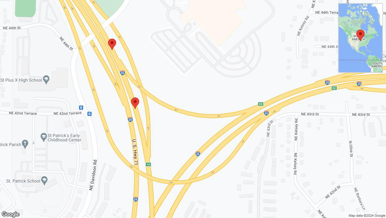 A detailed map that shows the affected road due to 'Broken down vehicle on northbound I-29 in Kansas City' on August 5th at 7:53 p.m.