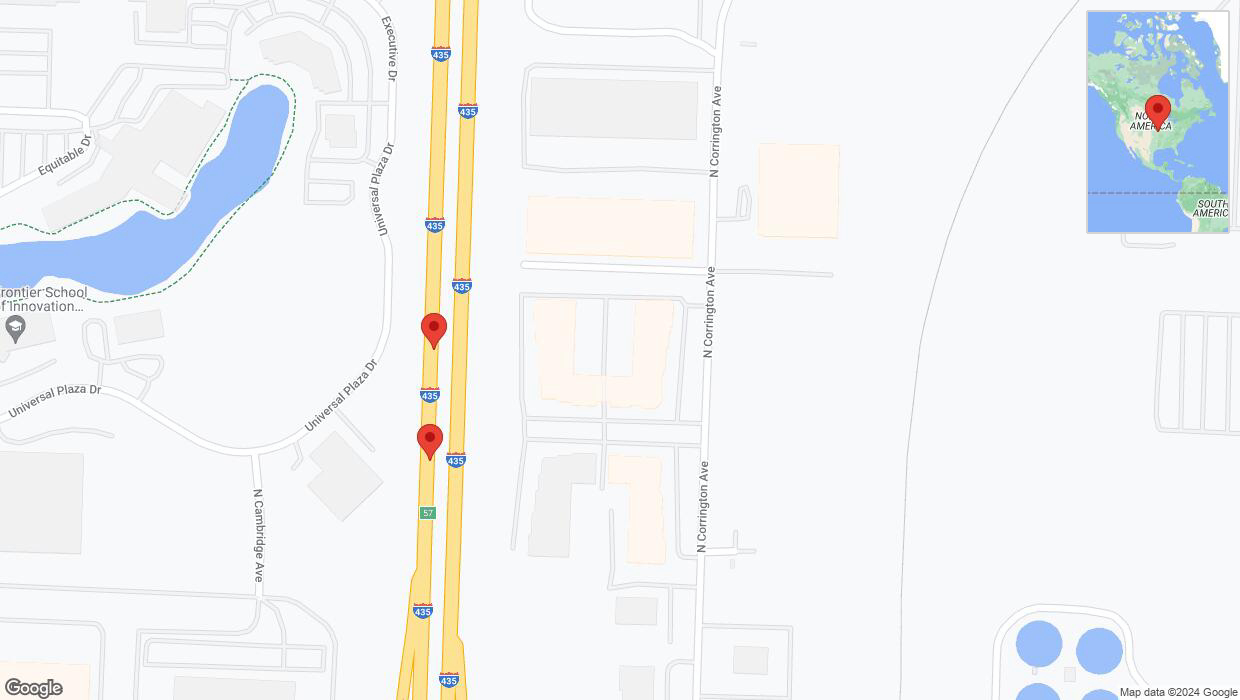 A detailed map that shows the affected road due to 'Broken down vehicle on southbound I-435 in Kansas City' on August 5th at 11:47 p.m.
