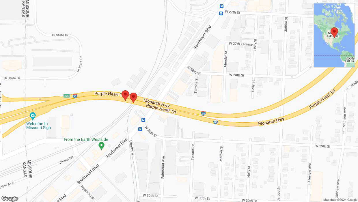 A detailed map that shows the affected road due to 'Broken down vehicle on northbound I-35 in Kansas City' on August 6th at 2:23 p.m.