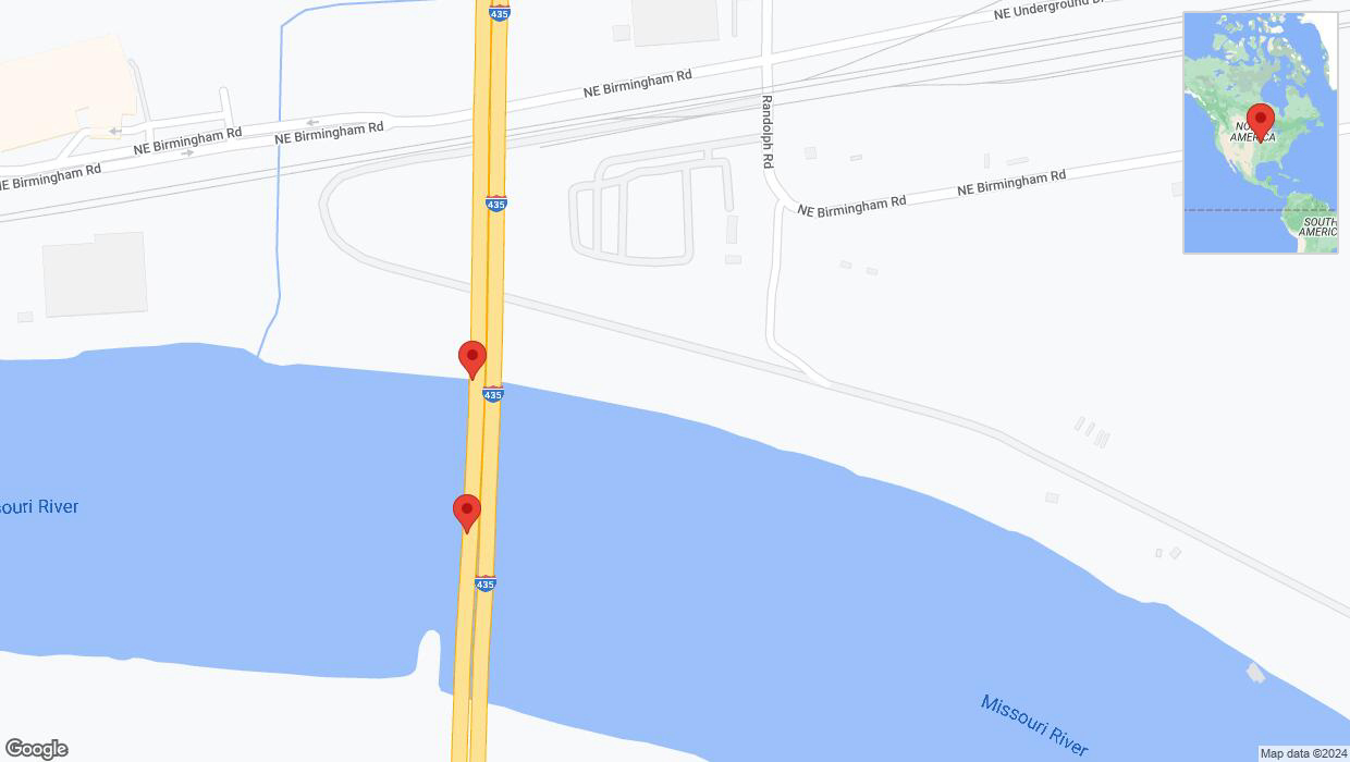 A detailed map that shows the affected road due to 'Broken down vehicle on southbound I-435 in Randolph' on August 6th at 4:11 p.m.