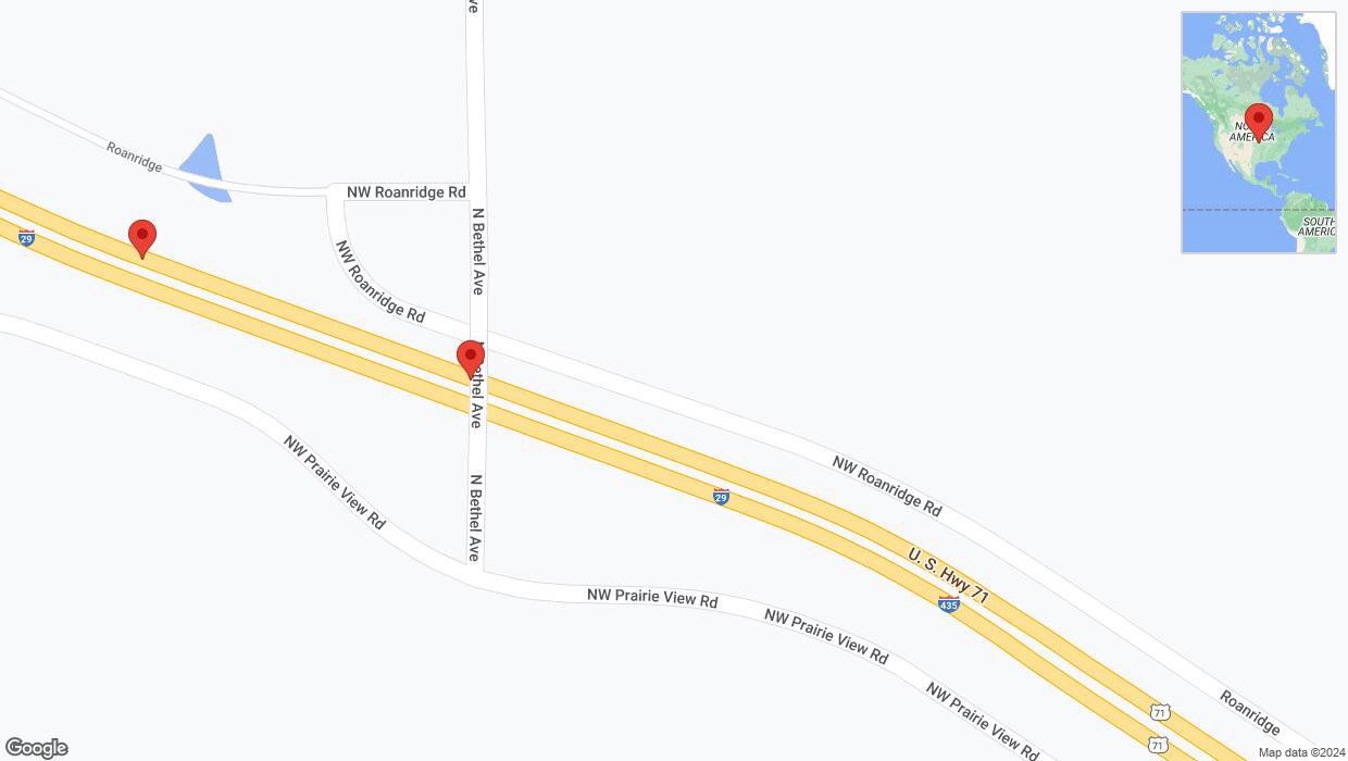 A detailed map that shows the affected road due to 'Broken down vehicle on northbound I-435/I-29 in Platte City' on August 6th at 4:29 p.m.