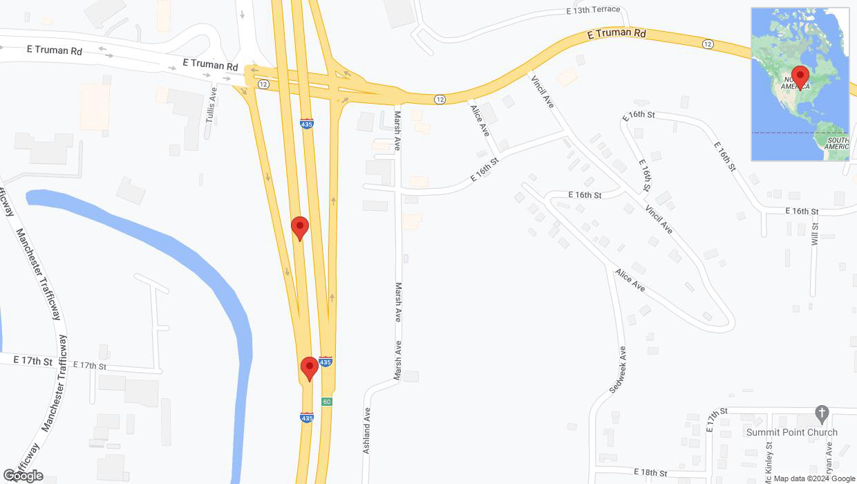 A detailed map that shows the affected road due to 'Broken down vehicle on southbound I-435 in Kansas City' on August 6th at 10:17 p.m.