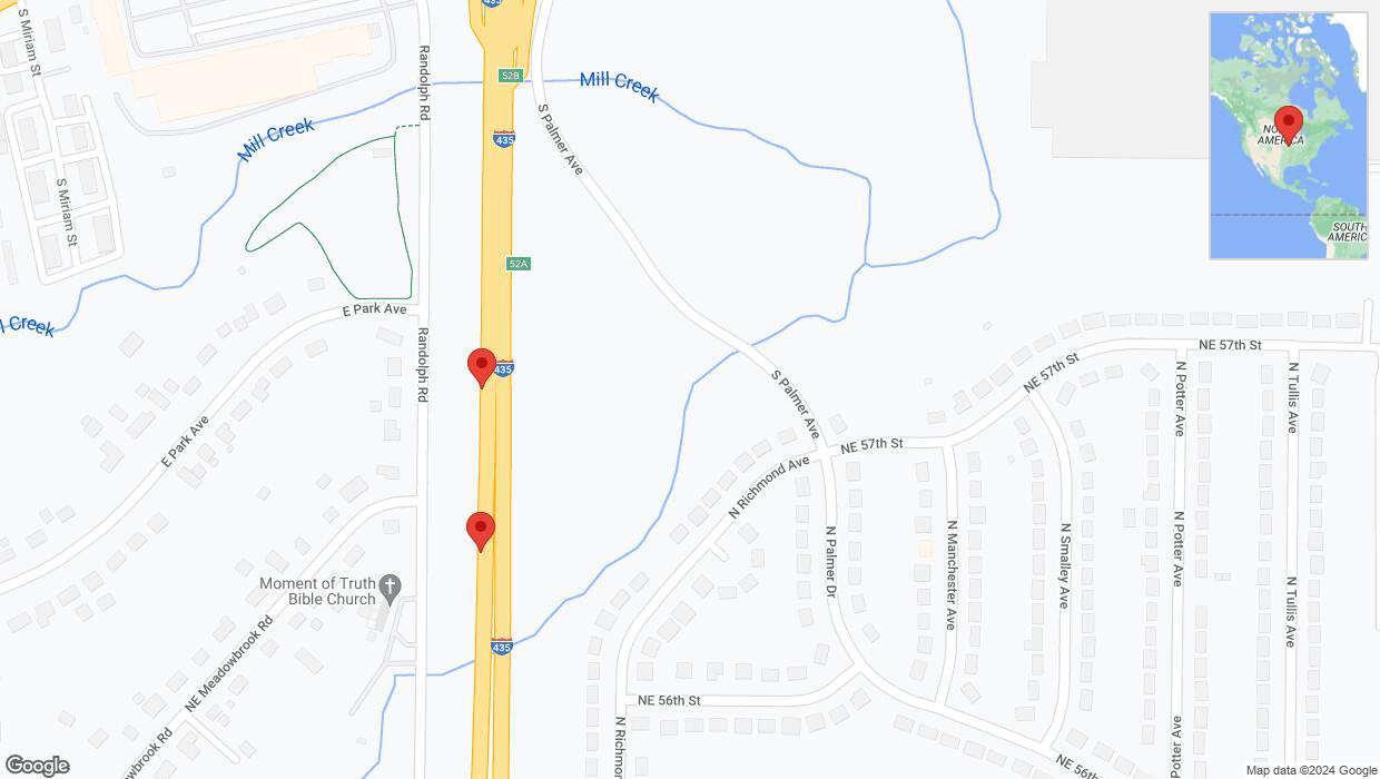 A detailed map that shows the affected road due to 'Broken down vehicle on southbound I-435 in Kansas City' on August 7th at 2:03 p.m.