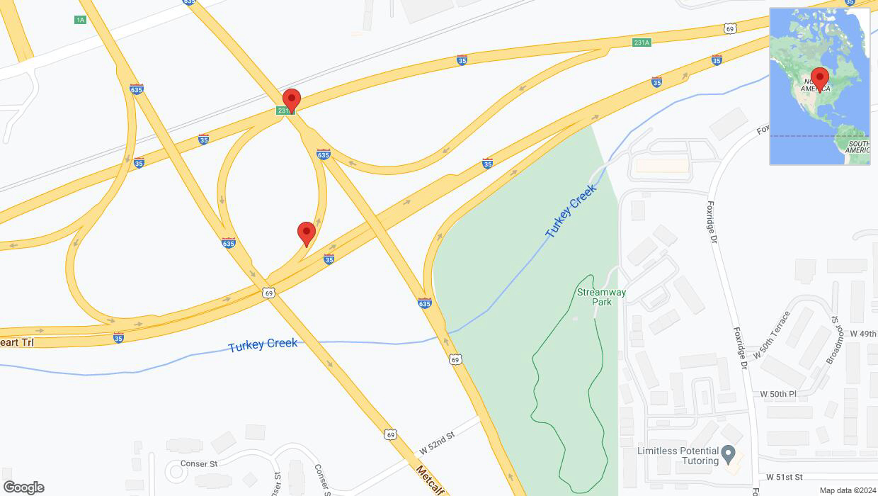 A detailed map that shows the affected road due to 'Broken down vehicle on the Monarch Highway in Overland Park' on August 7th at 2:51 p.m.