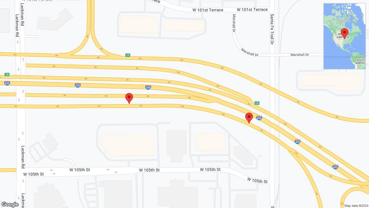A detailed map that shows the affected road due to 'Broken down vehicle on West 105th Street in Lenexa' on August 7th at 2:57 p.m.